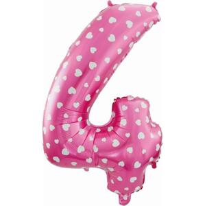 Godan / balloons Fóliový balónek "Číslo 4", růžový se srdíčky, 61 cm KK