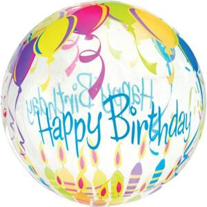Godan / balloons Aqua balónek - krystal, Happy Birthday (balonky a svíčky), 18" KK