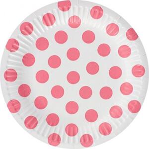 Godan / decorations Papírové talíře bílé, růžové puntíky, 18 cm, 6 ks.