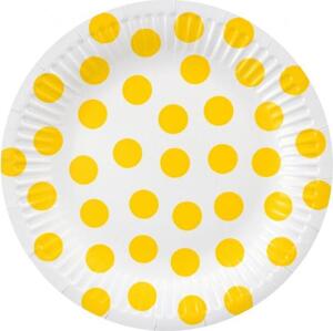 Godan / decorations Papírové talíře bílé, žluté puntíky, certifikát FSC, 18 cm, 6 ks.
