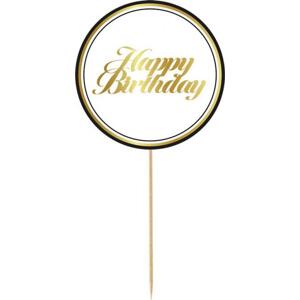 Godan / decorations papírová dekorace na B&G Party dort - Happy Birthday, bílý (černý obrys) 10 cm