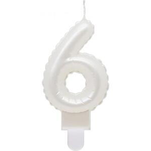 Godan / candles B&C svíčka, číslo 6, perleťově bílá, 7 cm
