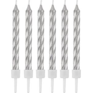 Godan / candles B&C svíčky se stojanem, kroucené stříbro, 8 cm, 12 ks.