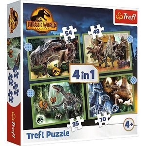 TREFL Puzzle 4v1 Jurský svět Nadvláda Nebezpeční dinosauři