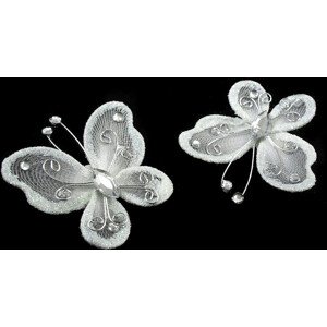 Motýl s kamínky / brož 5x5,5 cm Varianta: 4 bílá, Balení: 2 ks