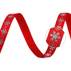 Rypsová stuha vločky šíře 10 mm vánoční Varianta: 1 červená, Balení: 5 m