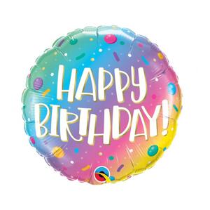 Qualatex Fóliový balónek 18" QL CIR "Happy Birthday - Ombre Dots & Sprinkles"