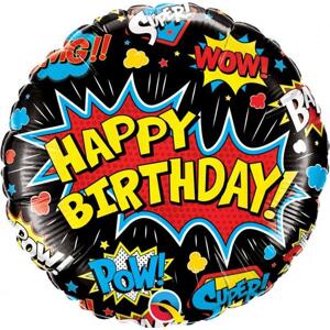 Qualatex 18palcový fóliový balónek QL CIR Birthday Super Hero, černý