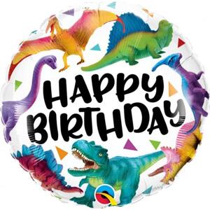 Qualatex 18palcový fóliový balónek QL RND Birthday Dinosaurs
