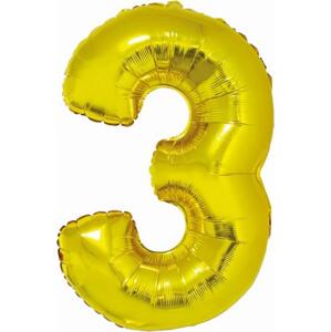 Godan / balloons Chytrý fóliový balónek, číslo 3, zlatý, 76 cm