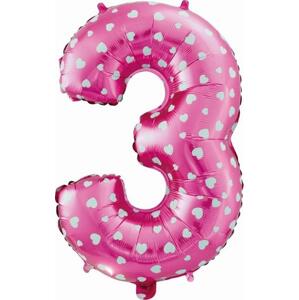 Godan / balloons Fóliový balónek "Number 3", růžový se srdíčky, 61 cm KK