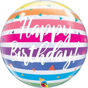 Qualatex Fóliový balónek 22" QL Bubble Capacity Happy Birthday, duhové pruhy