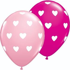 Qualatex Balónek QL 11" s potiskem "Hearts", růžový a brusinkový pastel / 25 ks.