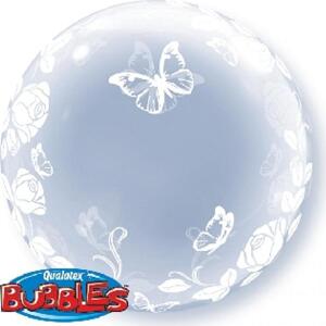 Qualatex Fóliový balónek 24" QL Bubble Deco "Růže a motýli