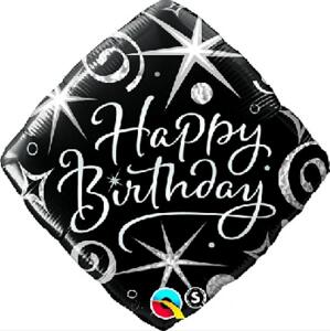 Qualatex Fóliový balónek 18" QL SQR "Všechno nejlepší k narozeninám, černobílý