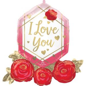 Fóliový balónek Super Shape "I Love You Gem And Roses", 76 cm x 71 cm, balený