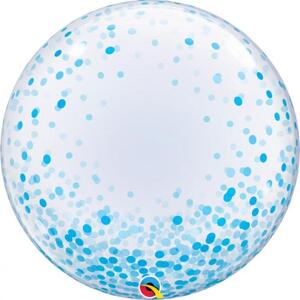 Qualatex 24" fóliový balónek QL Deco Bubble, modré puntíky