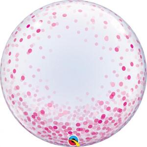 Qualatex 24" fóliový balónek QL Deco Bubble, růžové puntíky
