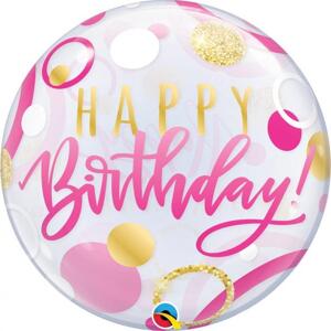Qualatex Fóliový balónek 22" QL Bubble Capacity "Birthday Pink & Gold Dots