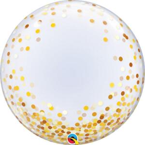 Qualatex Fóliový balónek 24" QL Deco bubble Zlaté konfety, puntíky