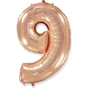 Flexmetal Fóliový balónek FX - "Číslo 9" růžový a zlatý, 85 cm KK