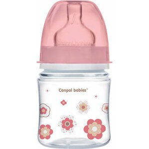 CANPOL 35/216 Antikoliková lahvička se širokým hrdlem Easystart Newborn Baby 120 ml růžové květy