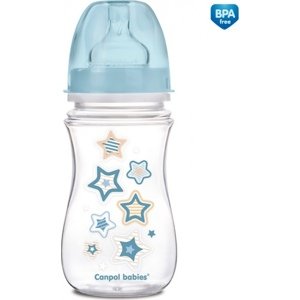 CANPOL 35/217 Antikoliková širokohrdlá láhev Easystart Newborn Baby 240 ml modré hvězdičky