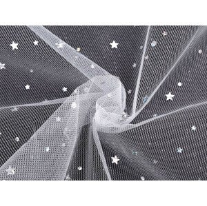 Oděvní / dekorační tyl s hvězdičkami s hologramem Varianta: 1 bílá stříbrná, Balení: 1 m