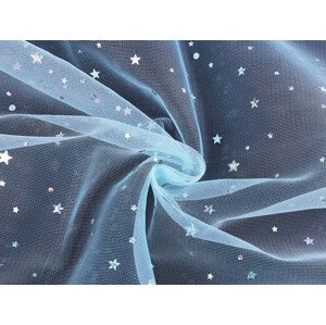 Oděvní / dekorační tyl s hvězdičkami s hologramem Varianta: 3 modrá světlá stříbrná, Balení: 1 m