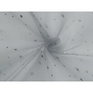 Oděvní / dekorační tyl s hvězdičkami s hologramem Varianta: 5 šedá stříbrná, Balení: 1 m