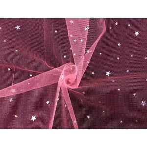 Oděvní / dekorační tyl s hvězdičkami s hologramem Varianta: 8 růžová stříbrná, Balení: 1 m