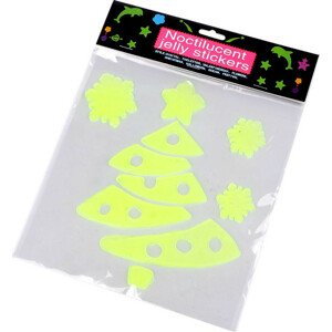 Vánoční gelové samolepky svítící ve tmě - vločky, stromeček Varianta: 2 žlutozelená ost. stromeček, Balení: 1 karta