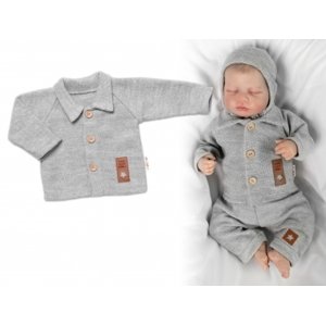Pletený svetřík s knoflíčky Boy, Baby Nellys, šedý, vel. 56 (1-2m)