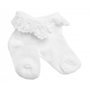 Bavlněné ponožky s krajkovým volánkem Baby Nellys, bílé, vel. 15-18