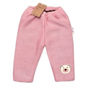Oteplené pletené kalhoty Teddy Bear, Baby Nellys, dvouvrstvé, růžové, vel. 68-74 (6-9m)