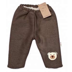 Oteplené pletené kalhoty Teddy Bear, Baby Nellys, dvouvrstvé, hnědé, vel. 68-74 (6-9m)