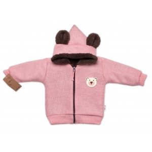 Oteplená pletená bundička Teddy Bear, Baby Nellys, dvouvrstvá, růžová, vel. 104-110 (3-5r)
