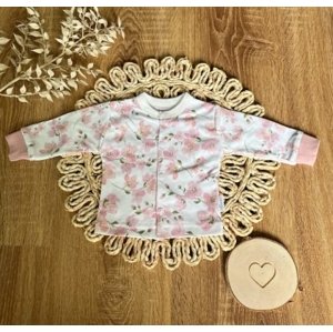 Novorozenecká bavlněná košilka, kabátek, Mamatti, Květy višní - smetanovo/pudrová, vel. 68 (3-6m)