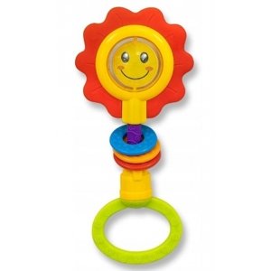 Senzorická hračka chrastítko s kousátkem Flower, červená