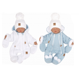 Z&Z Zimní oboustranná kombinéza s kapucí + rukavičky, modro-bílá, vel. 56 (1-2m)