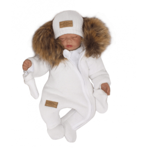Z&Z Zimní kombinéza s kapucí a kožešinou + rukavičky, bílá, vel. 68 (3-6m)
