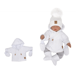 Z&Z Zimní prošívaná bundička s kapucí + rukavičky - bílá, vel. 80 (9-12m)