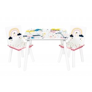 Dětský nábytek - 3 ks,  stůl s židličkami Duha - bílá, Baby Nellys