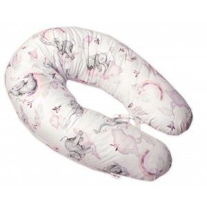 Kojící bavlněný polštář - relaxační poduška Baby Nellys, Slon a Duha, růžový