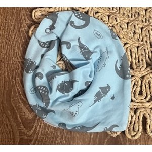 Dětský bavlněný šátek na krk Mamatti, Dino park - modrá s potiskem, vel. univerzální