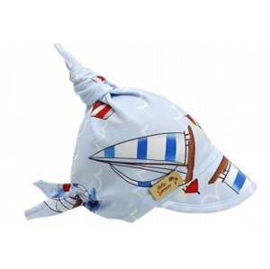 Dětský bavlněný šátek s kšiltem na zavazování, Premium Baby Nellys, lodě, vel. 92-98 (18-36m)