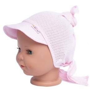 Dětský síťkovaný šátek s kšiltem na zavazování Uzlík Baby Nellys, růžový, vel. 68-86 (6-18m)