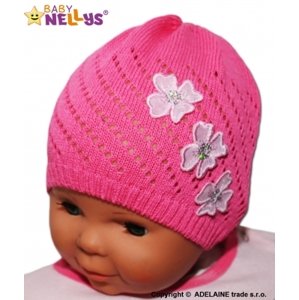 Háčkovaná čepička Kytičky Baby Nellys ® - tm. růžová, vel. 56-68 (0-6 m)