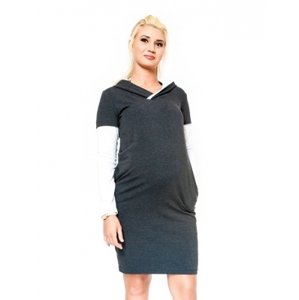 Be MaaMaa Těhotenské šaty/tunika s kapucí RIA - grafit, vel. L/XL
