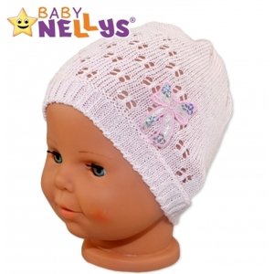 Háčkovaná čepička Mašle Baby Nellys ® - s flitry - sv. růžová, vel. 56-62 (0-3m)